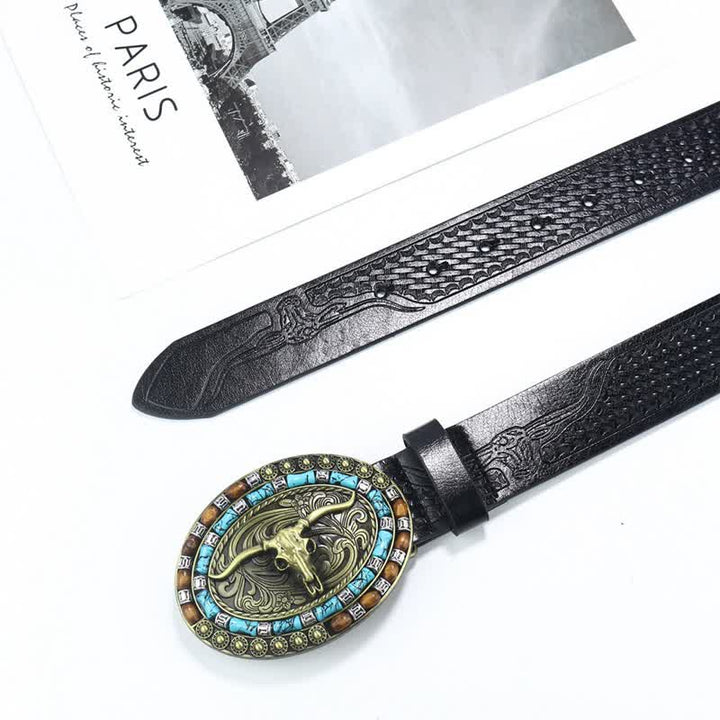 Ceinture en cuir de taureau turquoise pour homme style western cowboy