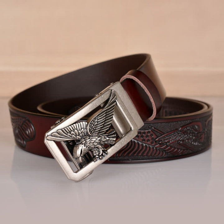 Ceinture en cuir gaufré à boucle aigle creuse pour homme