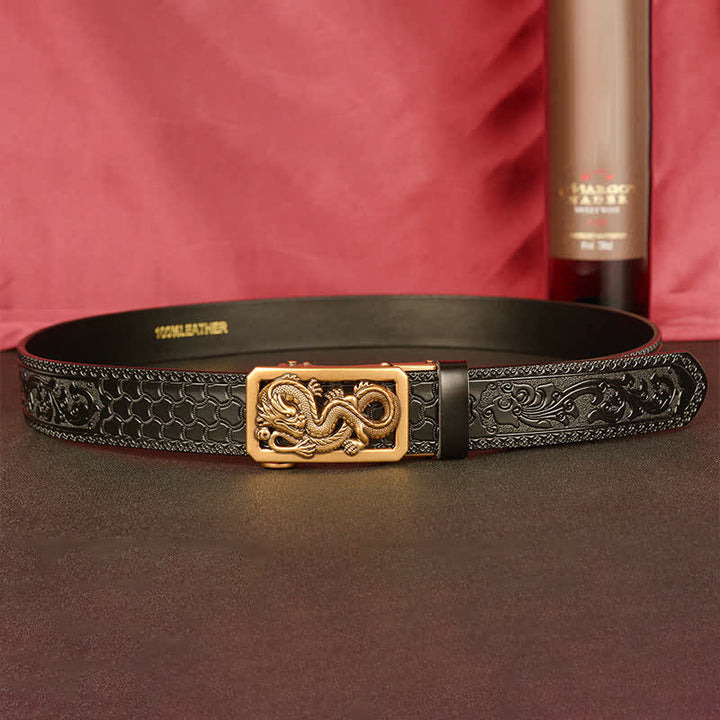 Ceinture en cuir gaufré à motif dragon enroulé pour homme