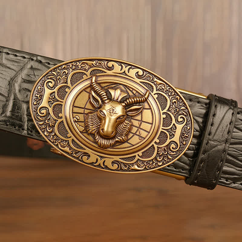 Ceinture en cuir pour homme à motif alligator et chèvre sauvage