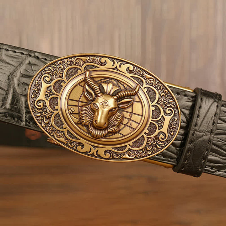 Ceinture en cuir pour homme à motif alligator et chèvre sauvage