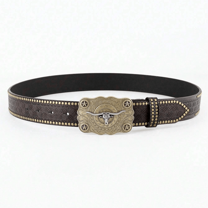 Ceinture en cuir cloutée à tête de taureau Longhorn pour homme