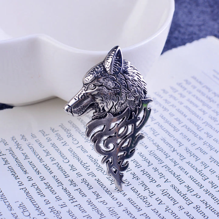 Broche glamour en forme de tête de loup creuse pour homme