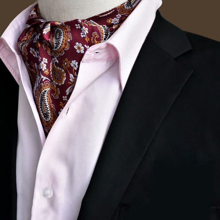 Cravate Ascot Paisley à motif floral pour homme, tenue de soirée décontractée, rouge foncé