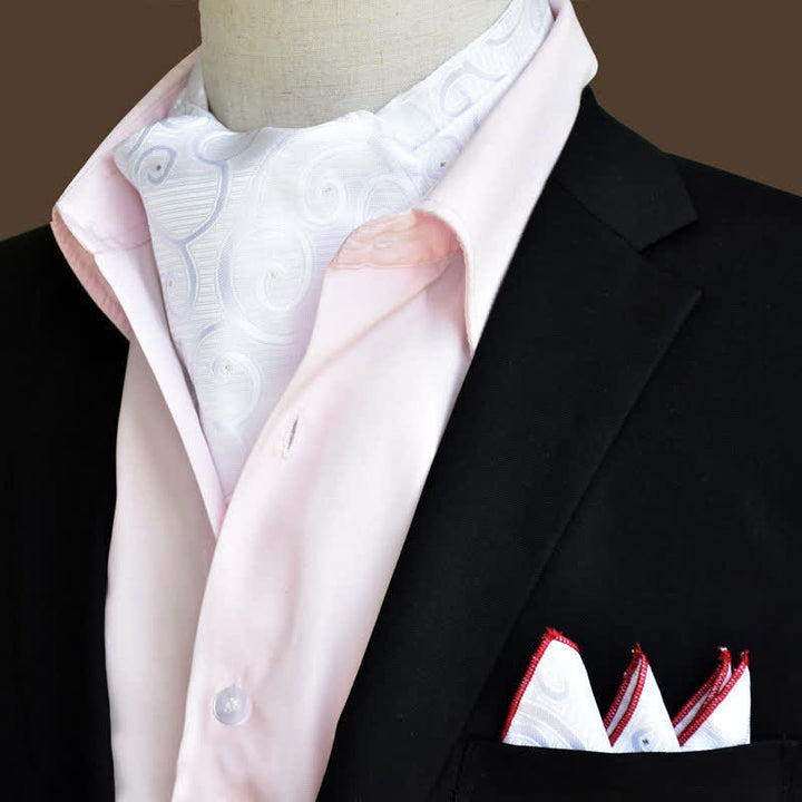 Ensemble de 2 mouchoirs de poche et cravate à motif cachemire floral blanc de luxe