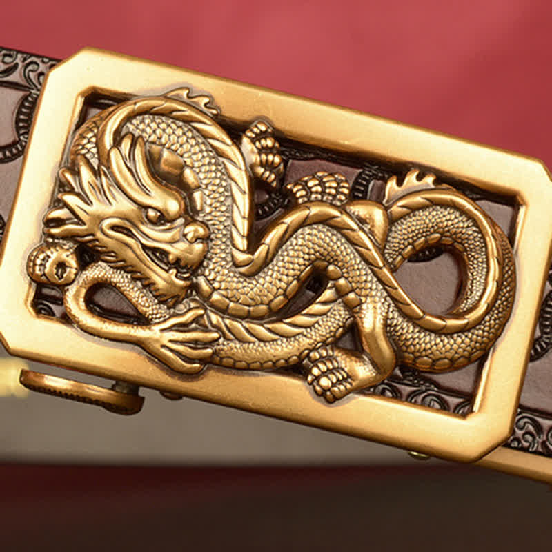 Ceinture en cuir gaufré à motif dragon enroulé pour homme
