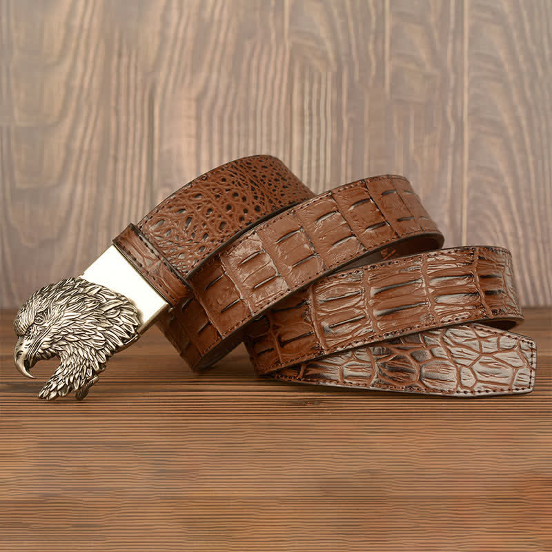 Ceinture en cuir gaufré crocodile tête d'aigle pour homme