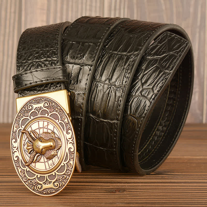 Ceinture en cuir pour homme à motif alligator et chèvre sauvage