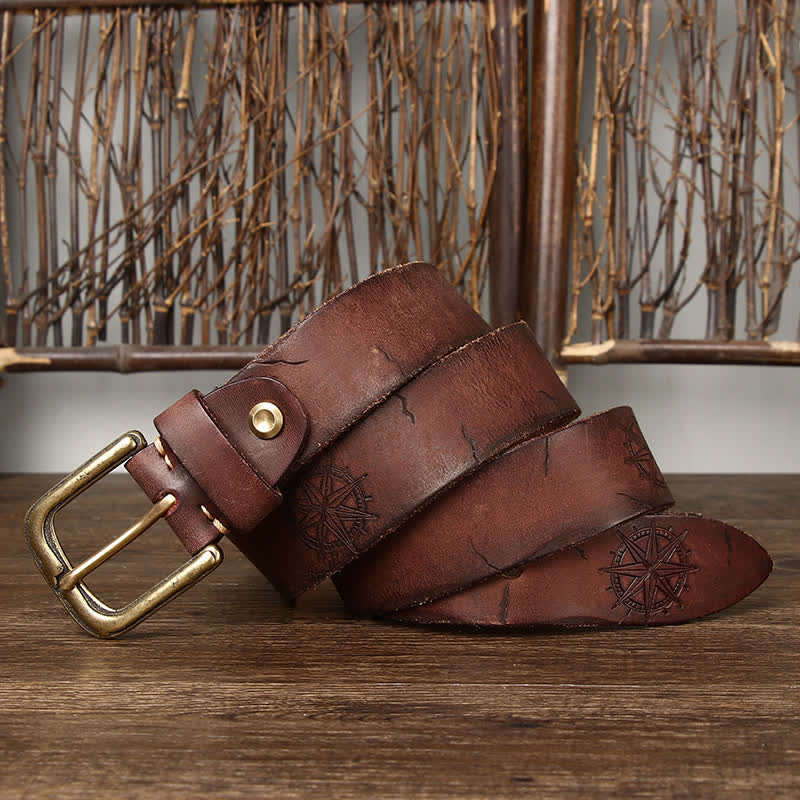 Ceinture en cuir pour homme avec motif d'ancre de bateau sculpté