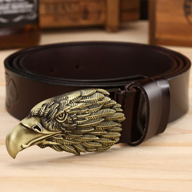 Ceinture en cuir avec boucle d'aigle et tête de vautour 3D pour homme