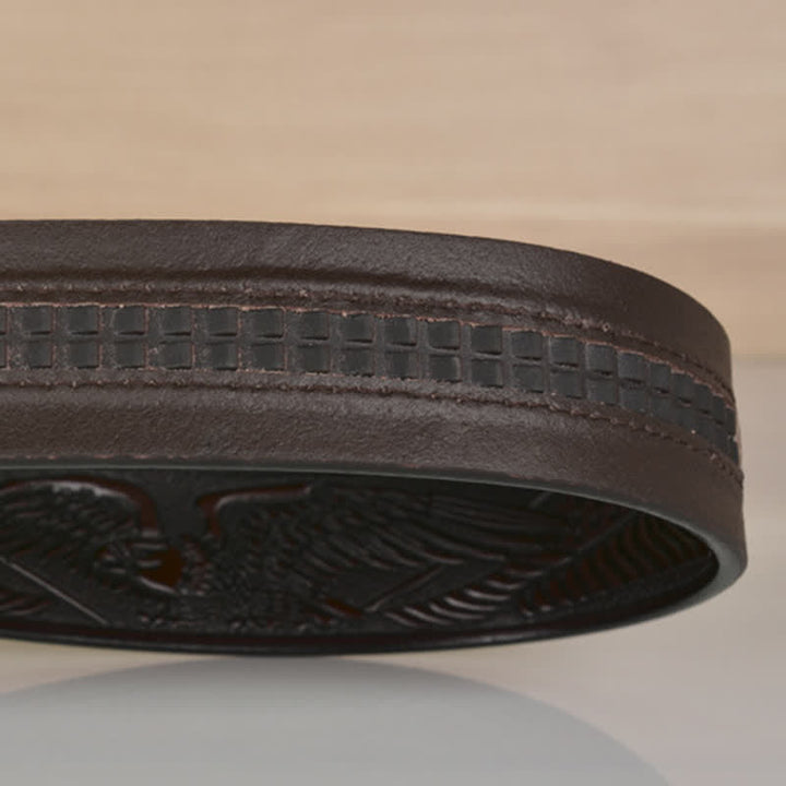 Ceinture en cuir gaufré à boucle aigle creuse pour homme