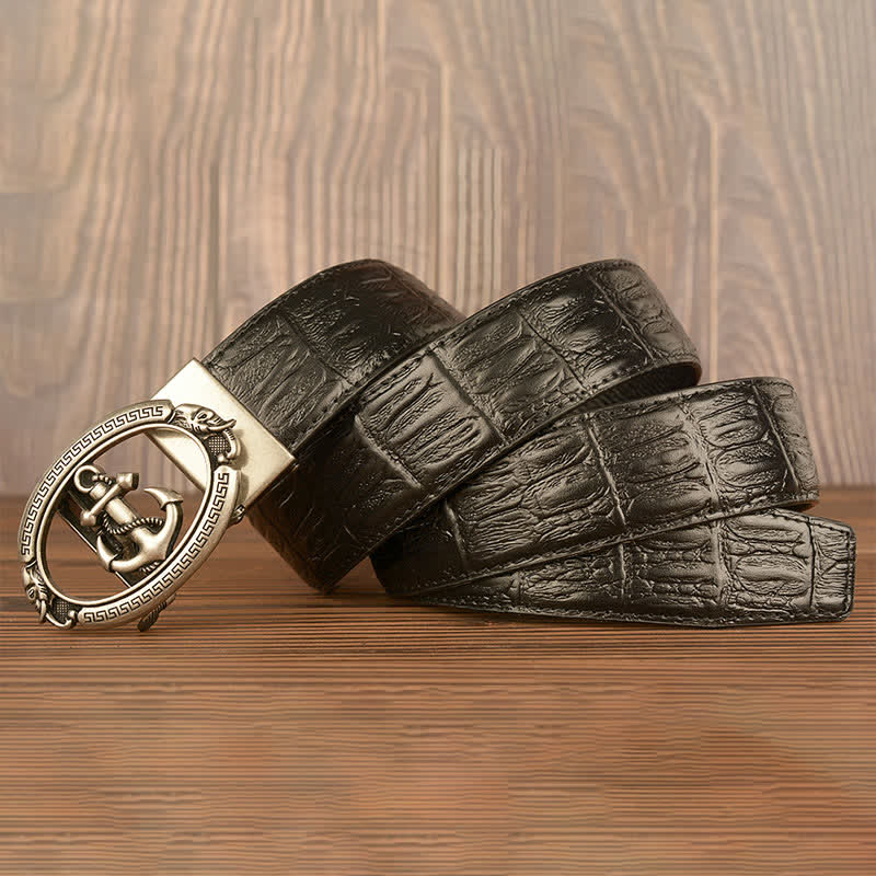 Ceinture en cuir gaufré crocodile pour homme, motif ancre nautique