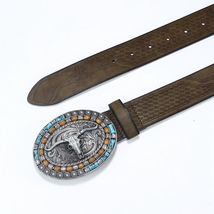 Ceinture en cuir de taureau turquoise pour homme style western cowboy