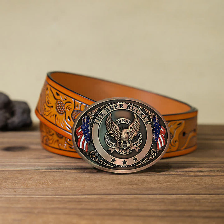Ceinture en cuir avec boucle créative pour porte-bière et drapeau américain pour homme