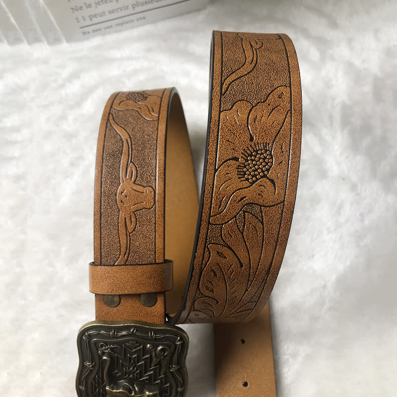 Ceinture en cuir pour homme avec tête de taureau totem western