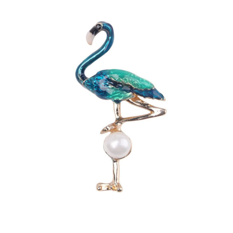 Broche flamant rose émaillée avec perle pour femme