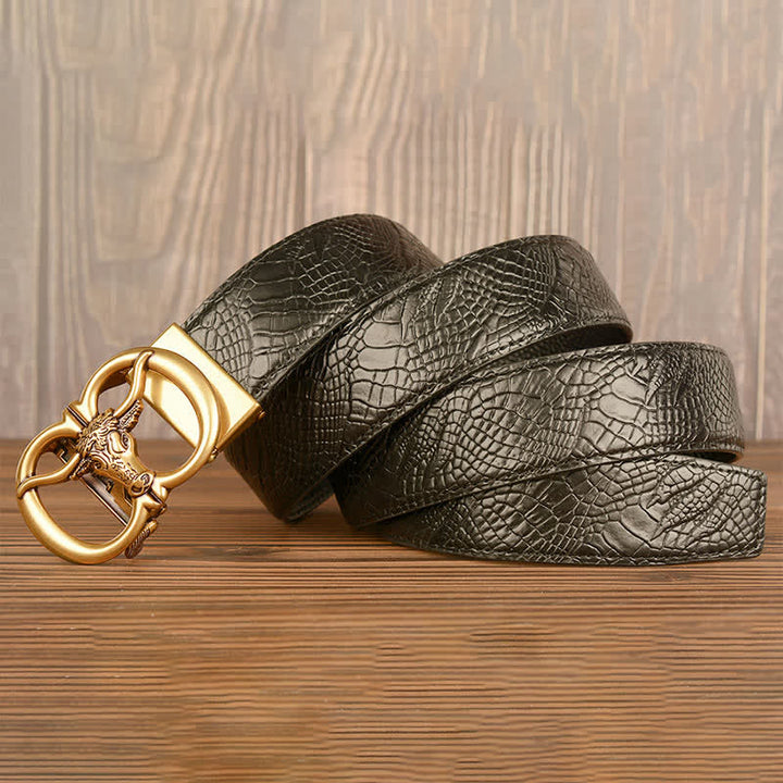 Ceinture en cuir motif crocodile pour homme, motif bœuf géant