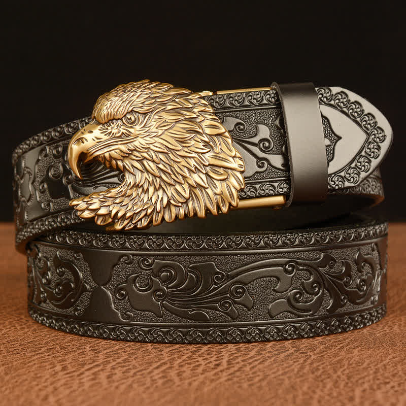 Ceinture en cuir à tête d'aigle tridimensionnelle pour homme