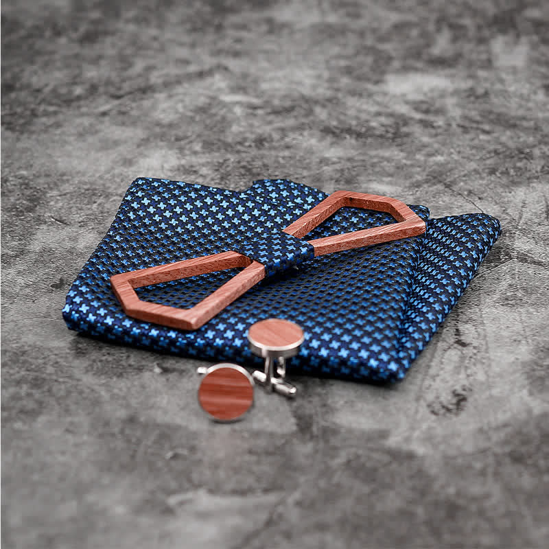 Ensemble de 3 nœuds papillon en bois sculpté creux pour hommes