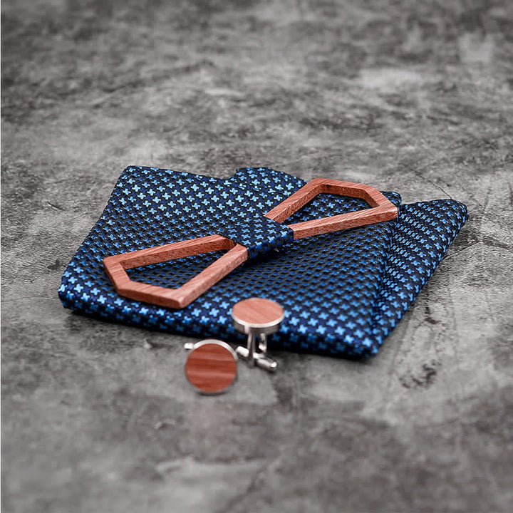 Ensemble de 3 nœuds papillon en bois sculpté creux pour hommes