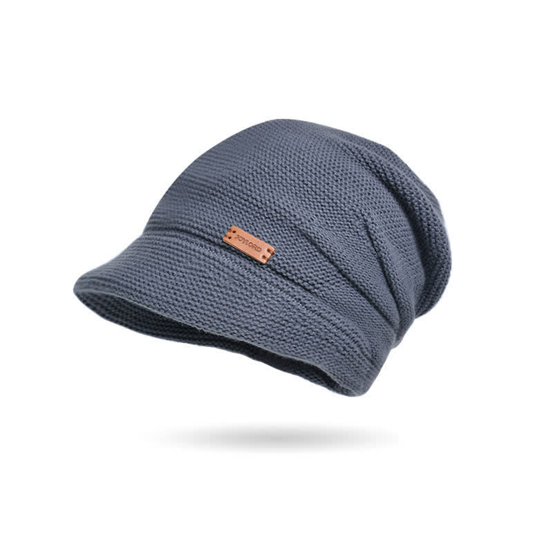 Bonnet tricoté à large bord avec patchs de lettres pour femmes