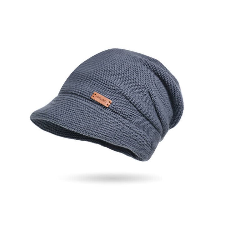 Bonnet tricoté à large bord avec patchs de lettres pour femmes