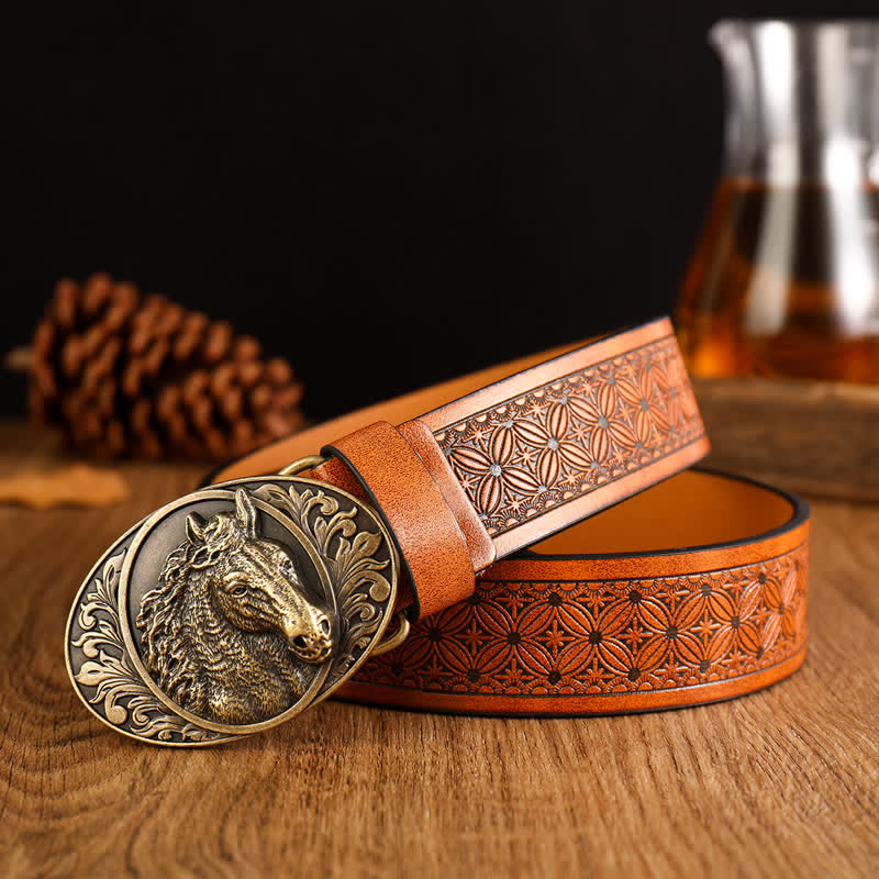 Ceinture en cuir à imprimé floral gravé pour homme
