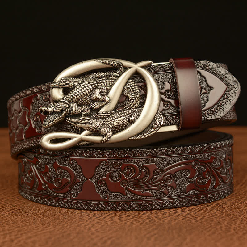 Ceinture en cuir gaufré avec boucle crocodile pour homme