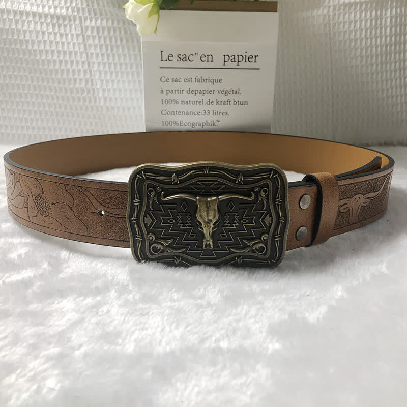 Ceinture en cuir pour homme avec tête de taureau totem western