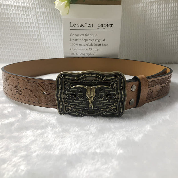 Ceinture en cuir pour homme avec tête de taureau totem western