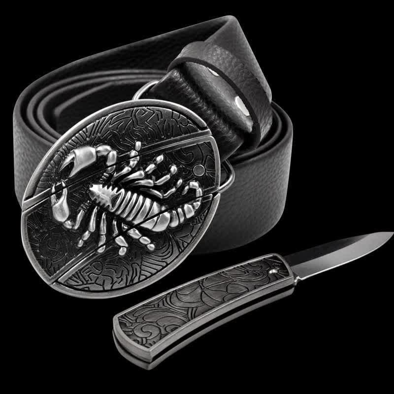 Ceinture en cuir scorpion pour homme avec couteau pliant