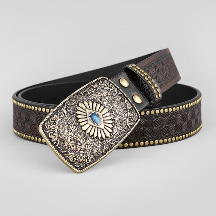 Ceinture en cuir gravée de fleurs rétro pour homme