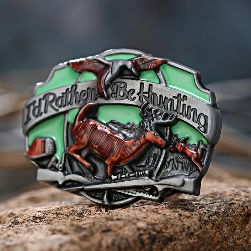Ceinture en cuir à boucle pour homme avec motif de cerf de chasse dans la nature