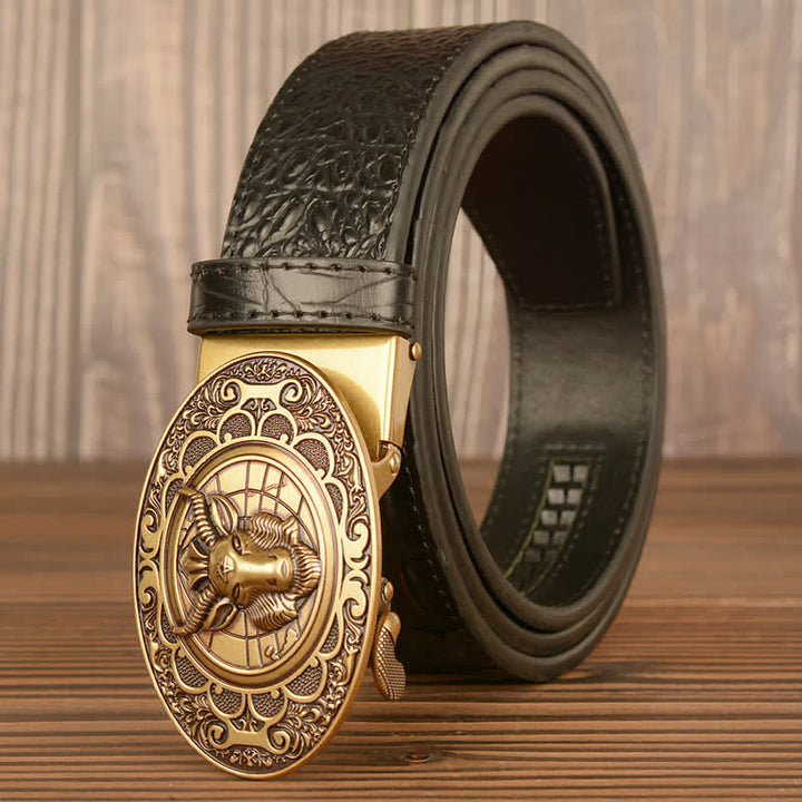 Ceinture en cuir pour homme à motif alligator et chèvre sauvage