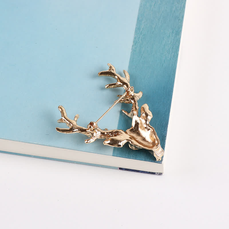 Broche tête de cerf en bois de cerf pour homme
