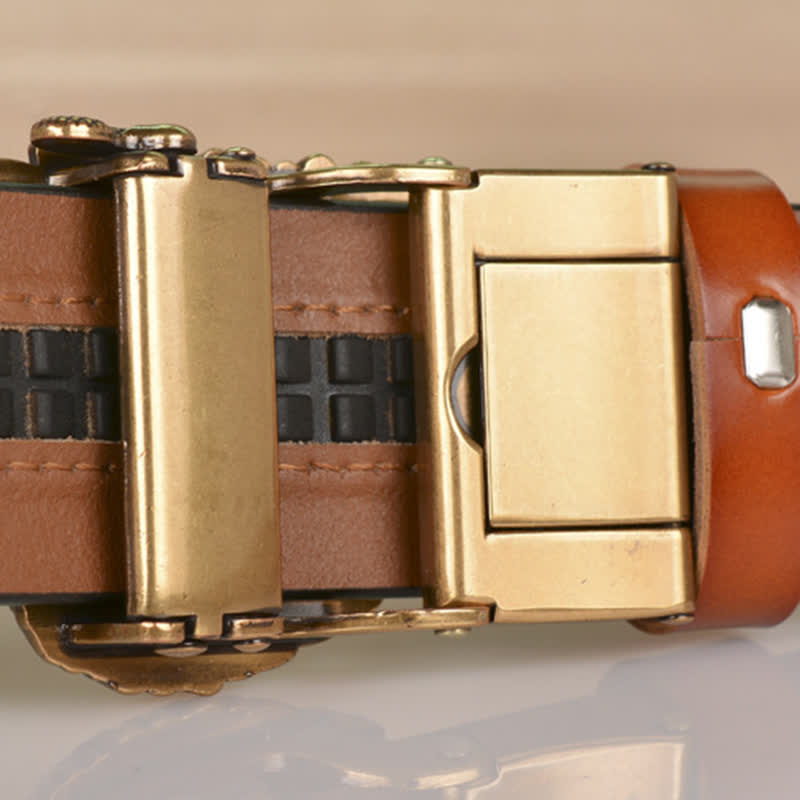 Ceinture en cuir gaufré à boucle aigle creuse pour homme