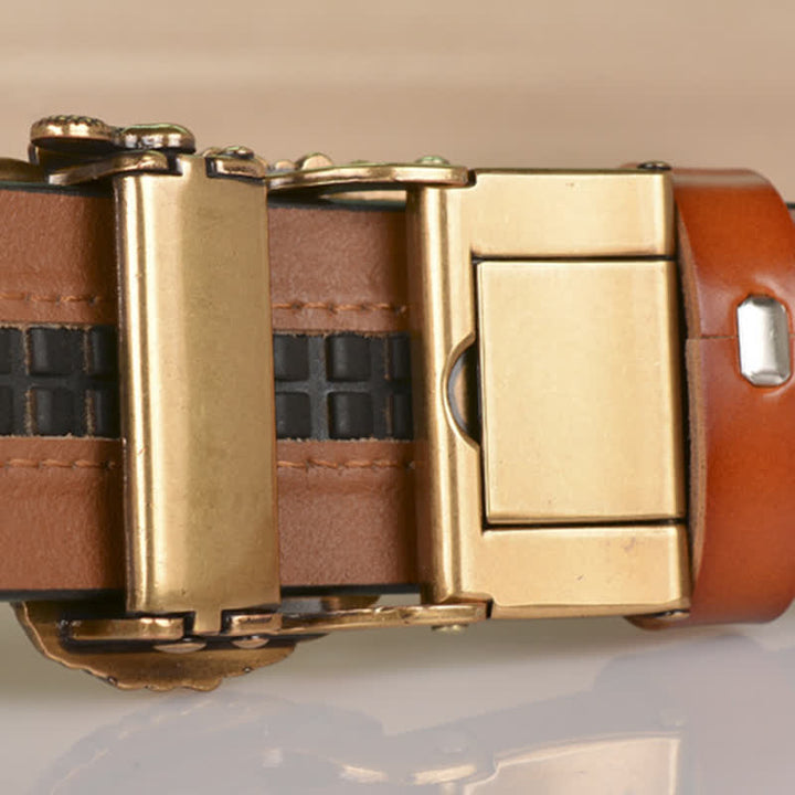 Ceinture en cuir gaufré à boucle aigle creuse pour homme