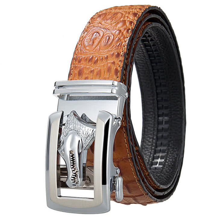 Ceinture en cuir imprimé crocodile à boucle automatique creuse pour homme
