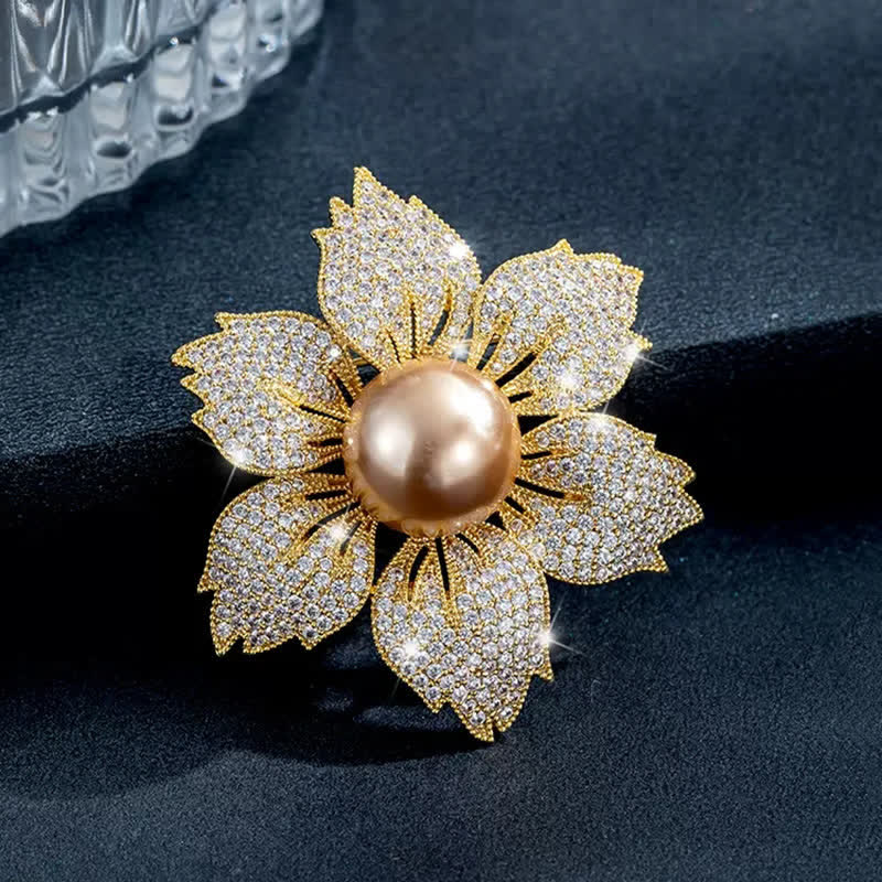 Broche Bauhinia de luxe en perles brillantes pour femme