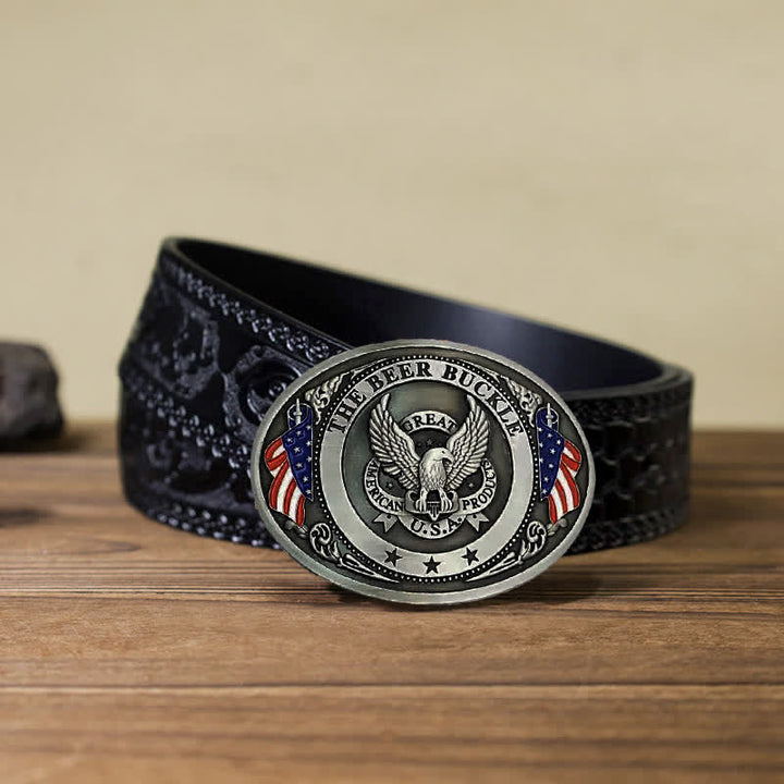 Ceinture en cuir avec boucle créative pour porte-bière et drapeau américain pour homme