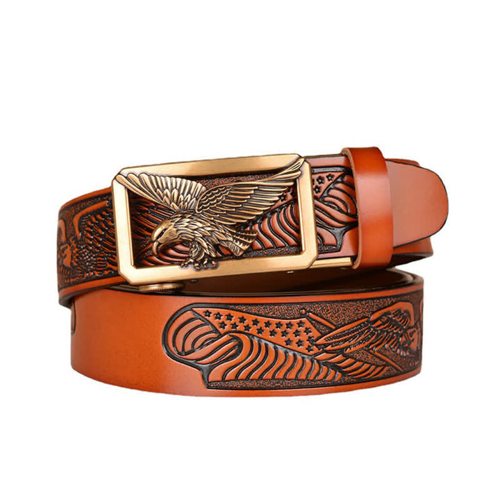 Ceinture en cuir gaufré à boucle aigle creuse pour homme