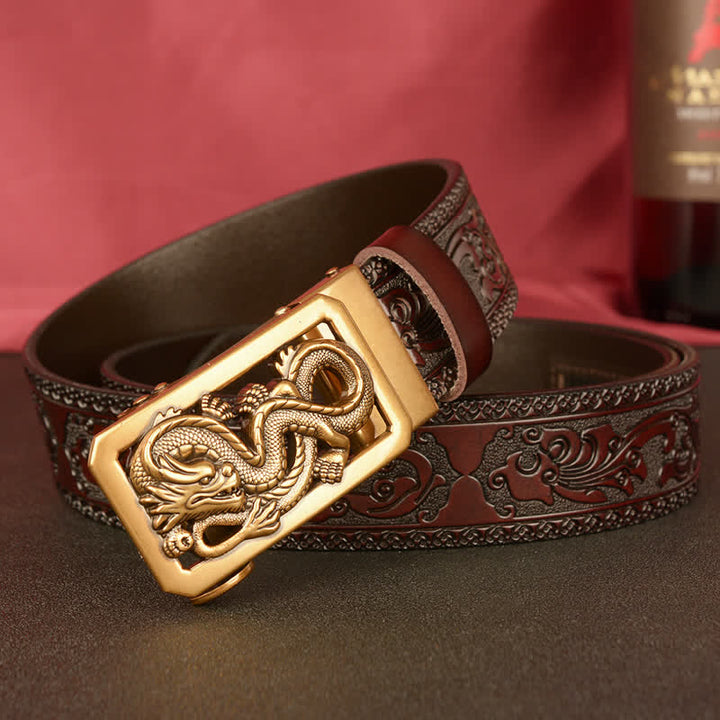 Ceinture en cuir gaufré à motif dragon enroulé pour homme