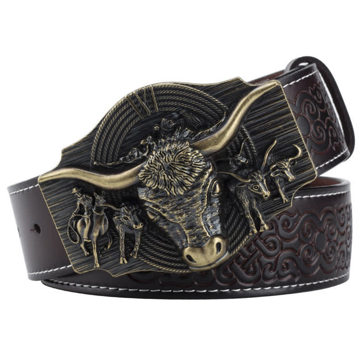 Ceinture en cuir gaufré pour homme avec motif taureau Longhorn
