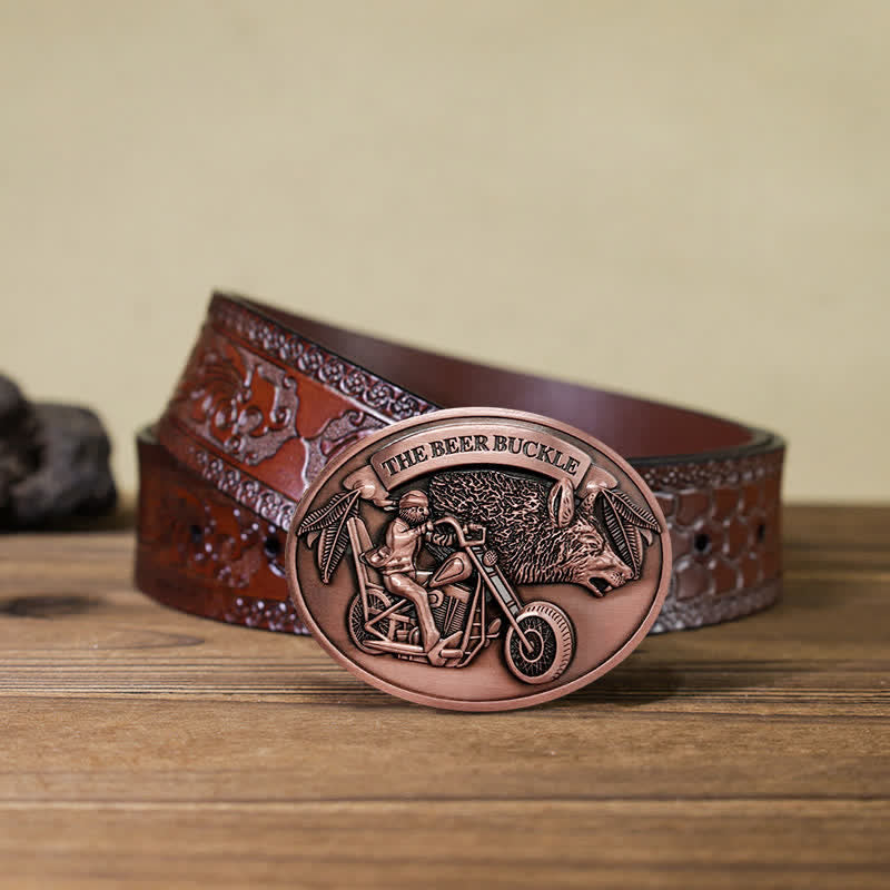 Ceinture en cuir avec boucle porte-bière créative pour moto pour homme