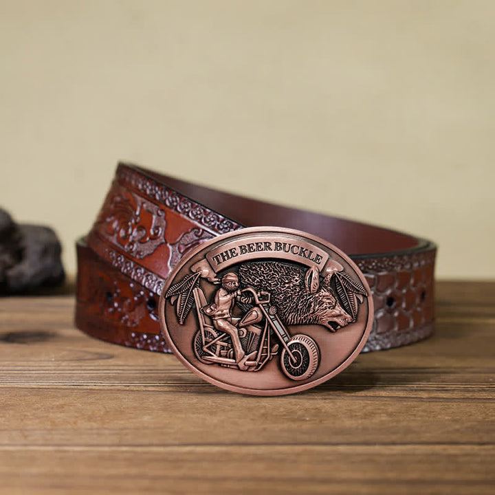 Ceinture en cuir avec boucle porte-bière créative pour moto pour homme