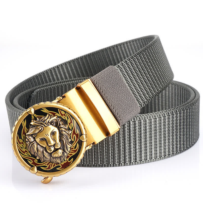 Ceinture pratique en nylon à motif tête de lion pour homme - Gris / Or - 48" - image 11