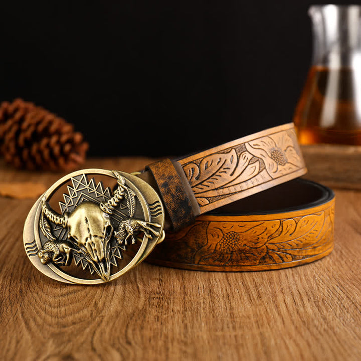 Ceinture en cuir avec boucle en forme de tête de taureau pour homme