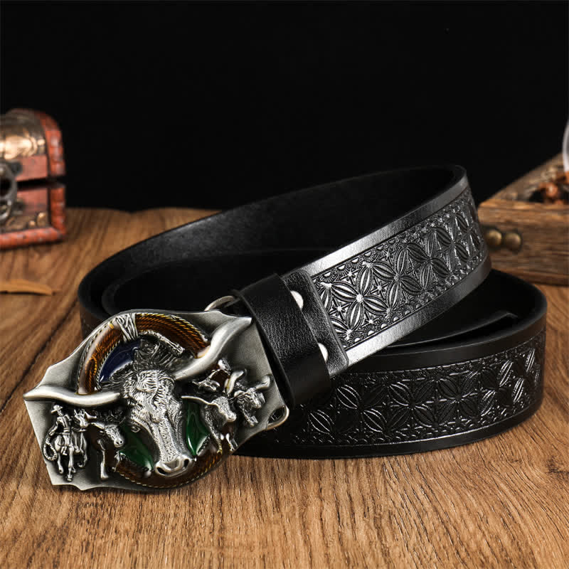 Ceinture en cuir à tête de taureau dominatrice pour homme