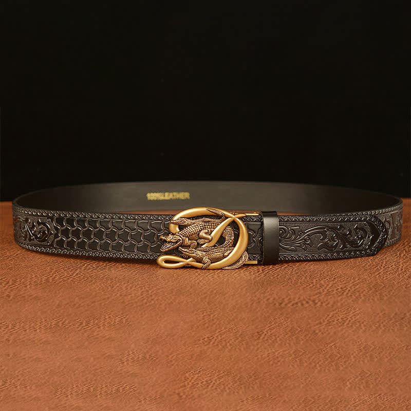 Ceinture en cuir gaufré avec boucle crocodile pour homme