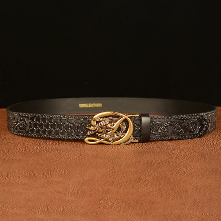 Ceinture en cuir gaufré avec boucle crocodile pour homme